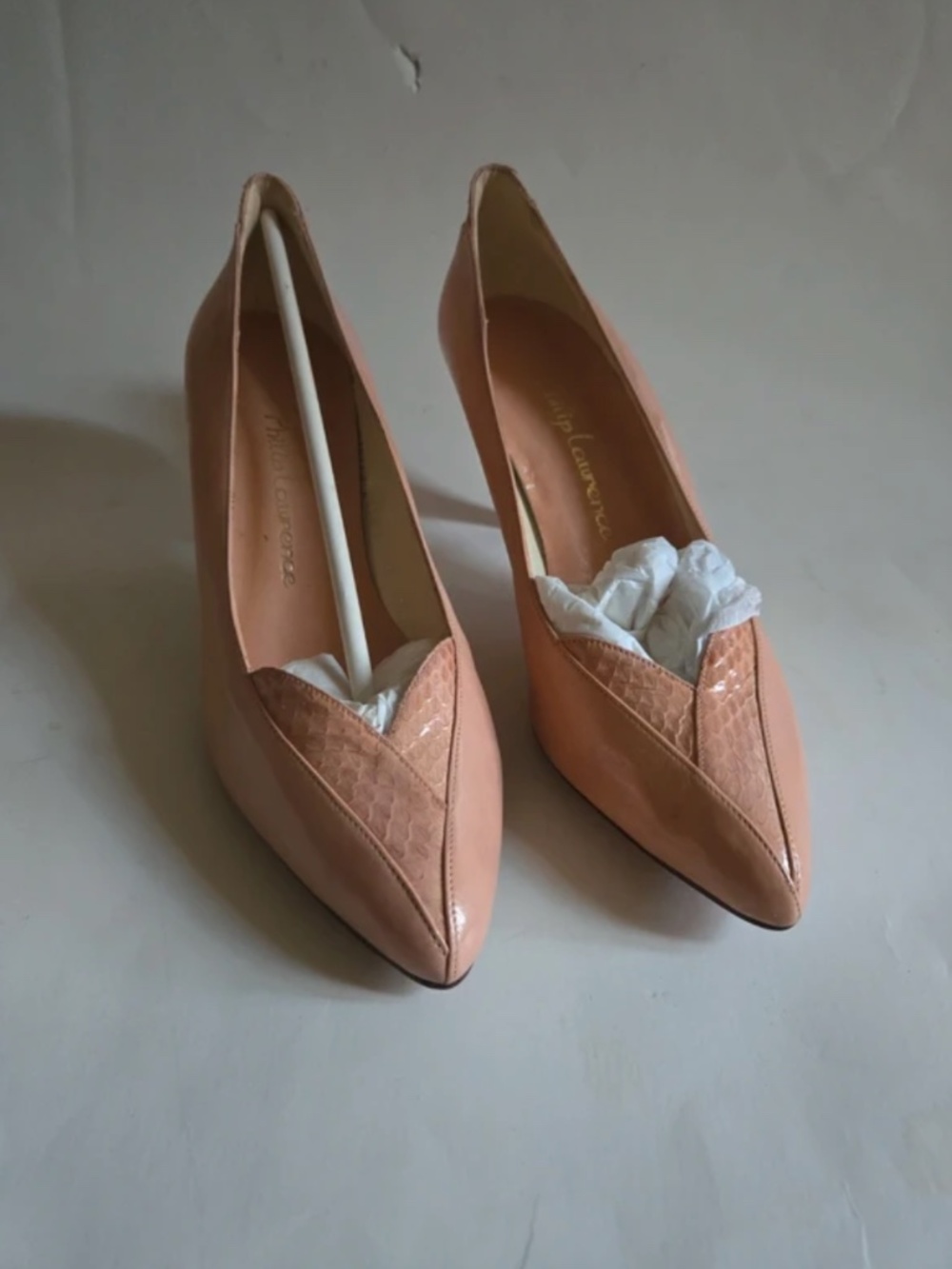 Vintage Philip Laurence Nude Leather Pointed Toe Kitten Heels NIB 8B